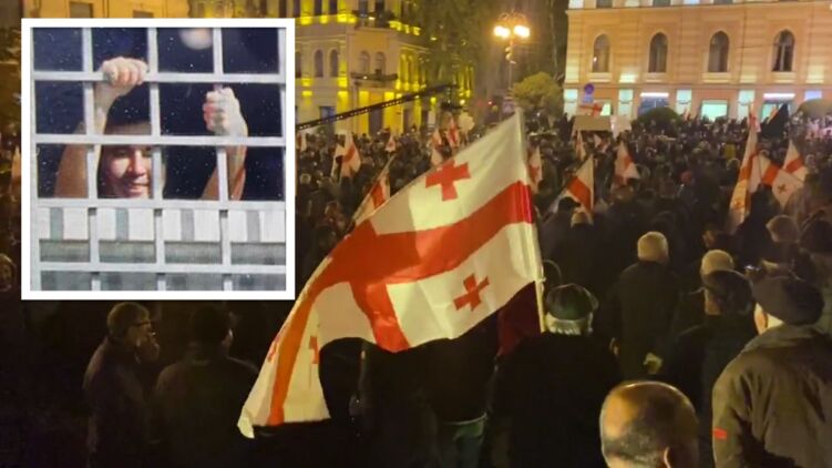 Саакашвили в тюремной камере, митинг в его поддержку 8 ноября. Коллаж