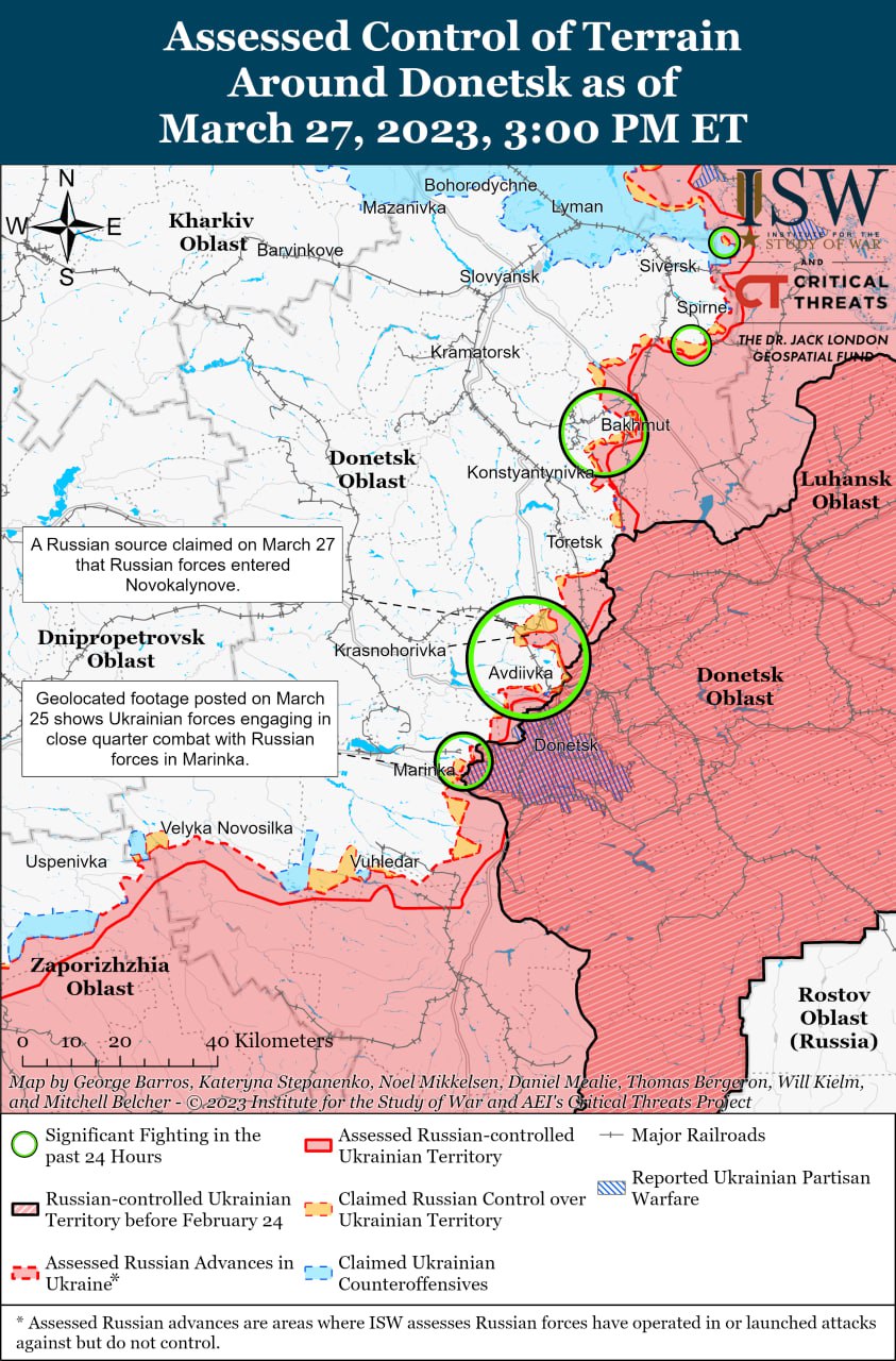 Карты боевых действий в Украине 27 марта от Института изучения войны