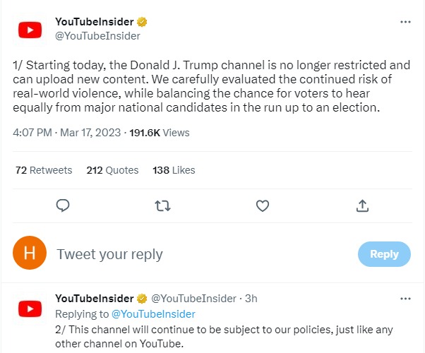 Скріншот із Твіттера YouTube
