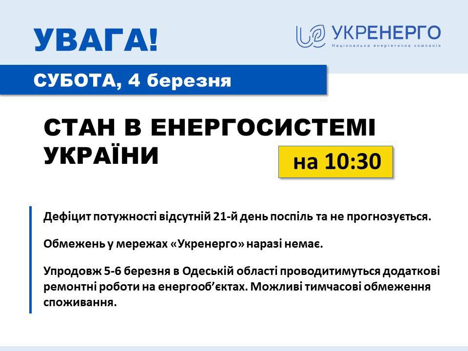 На Одесчине возможны отключения света 5 и 6 марта