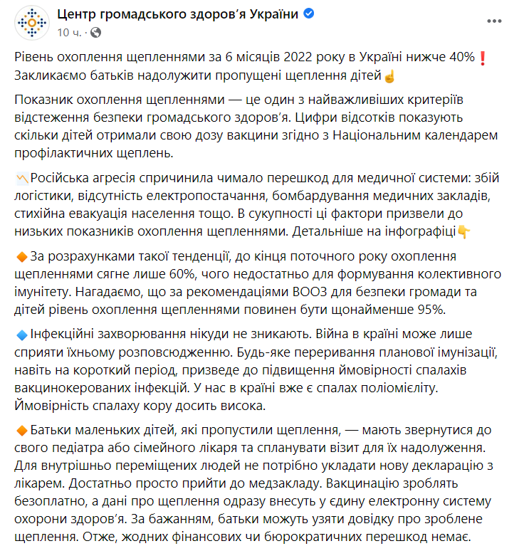 Уровень охвата населения прививками составил менее 40%