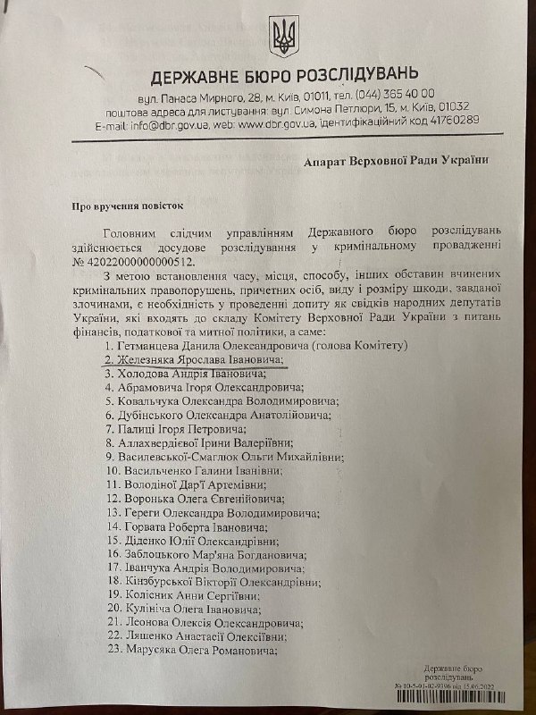 Членов комитета Верховной Рады по вопросам налоговой и таможенной политики вызвали на допрос в ГБР