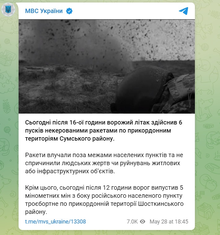 Скриншот из Телеграм МВД