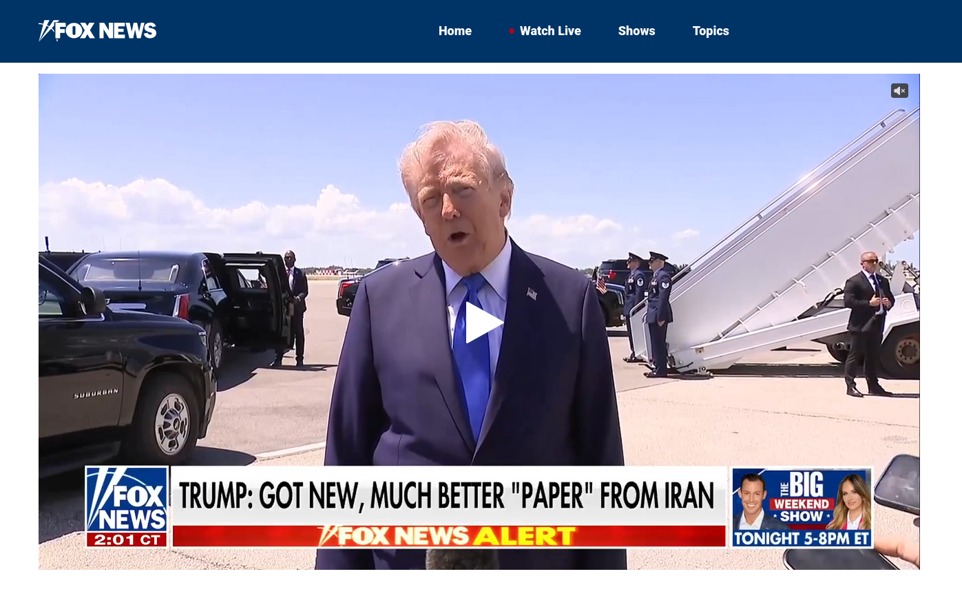 Снимок заголовка на foxnews.com &ndash; Трамп критикует НАТО за отказ помочь в войне против Ирана