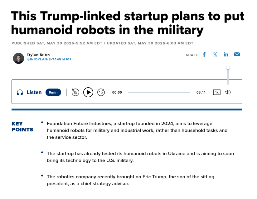 Пов'язаний з Трампом бізнес почав випробовувати людиноподібних роботів на війні в Україні.