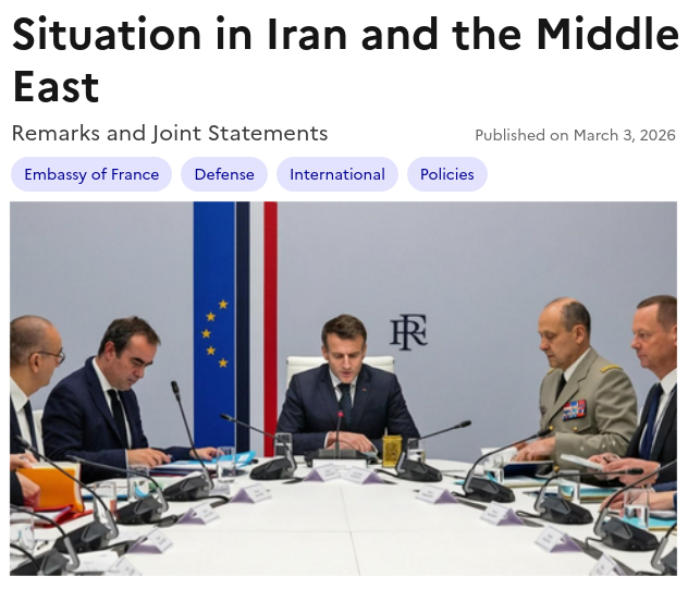 Снимок сообщения на us.diplomatie.gouv.fr &ndash; Франция не поддержала войну США и Израиля с Ираном
