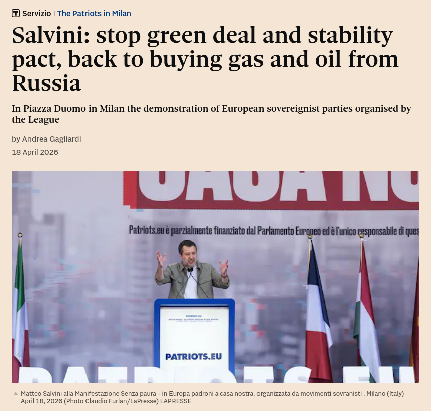 Знімок заголовка на ilsole24ore.com &ndash;