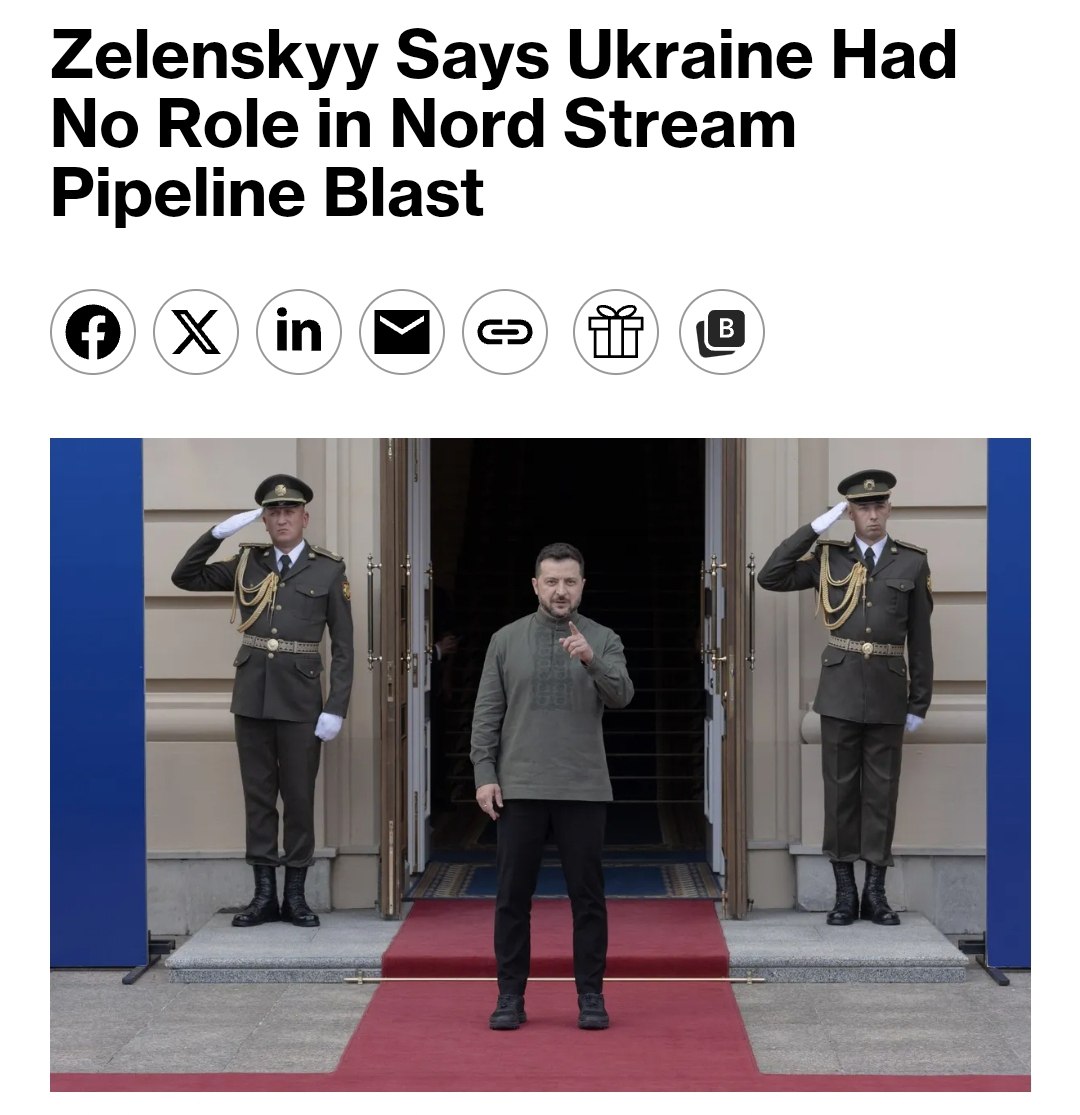 Снимок заголовка на bloomberg.com &ndash; Зеленский заявил, что Украина не имеет отношения к подрыву газопровода Северные потоки