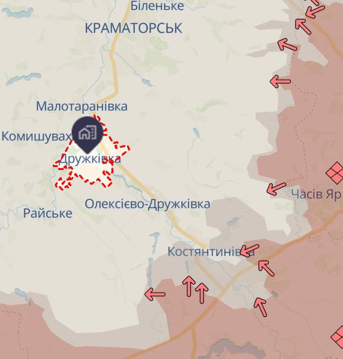 Дружківка. Карта бойових дій. Джерело – Телеграм
