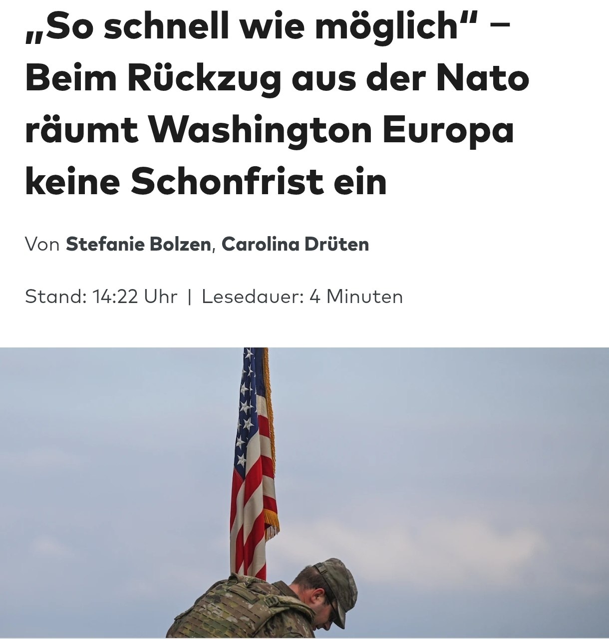 Снимок заголовка на welt.de &ndash; США могут ускорить вывод войск из Европы