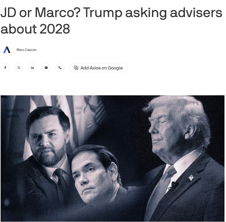 Снимок заголовка на axios.com – Рубио и Вэнс могут стать потенциальными преемниками Дональда Трампа