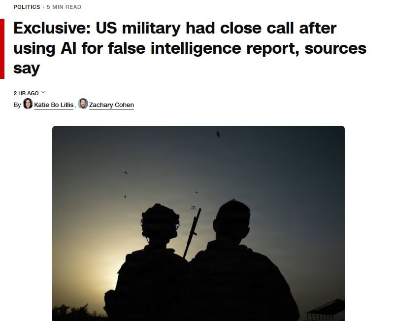 Знімок заголовка на edition.cnn.com &ndash; США мало не розпочали війну з Китаєм після доповіді розвідки, створеної за допомогою ІІ