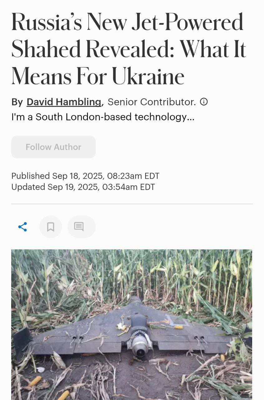 Знімок заголовка на forbes.com &ndash; Росія може почати запускати по Україні реактивні версії ударних дронів