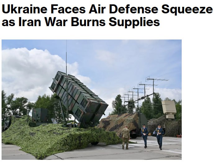 Знімок заголовка на bloomberg.com - Війна США з Іраном послаблює ППО України