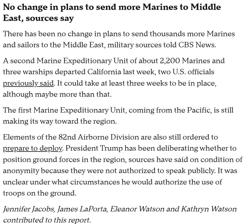 Знімок заголовку на cbsnews.com &ndash; США продовжують стягувати війська до Ірану