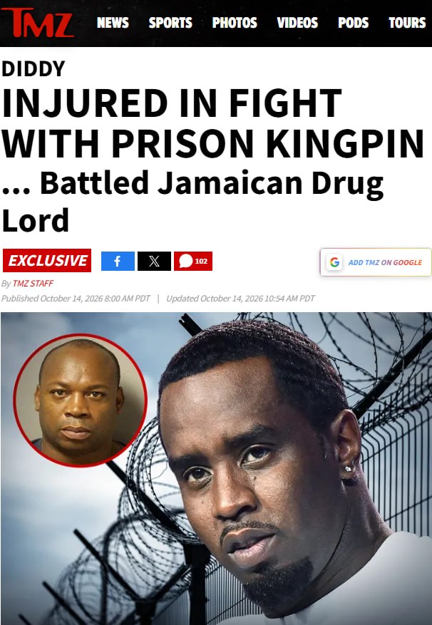 Снимок заголовка на tmz.com &ndash; P Diddy разбили голову в тюрьме США