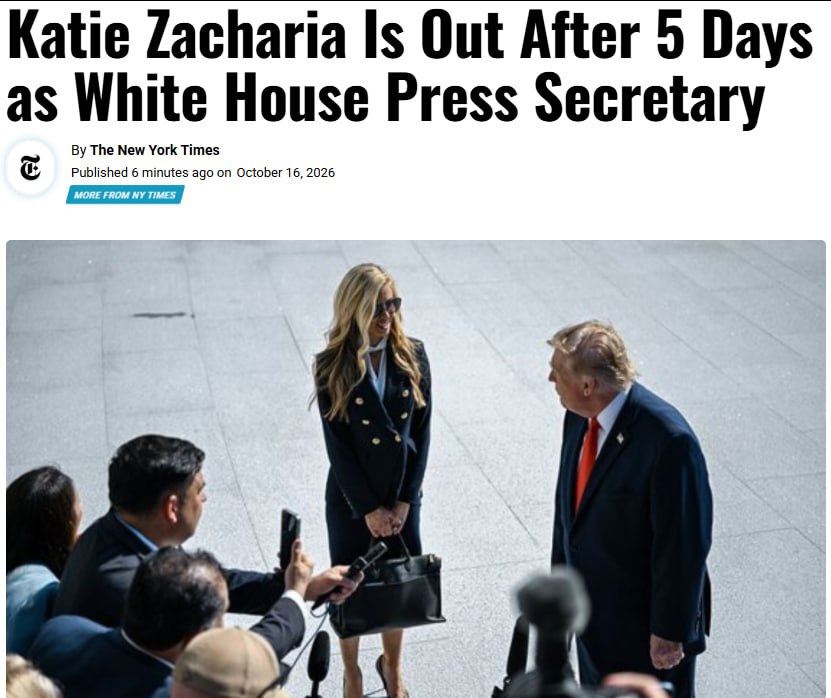 Снимок заголовка на nytimes.com &ndash; Трамп уволил спикера Белого дома Захарию