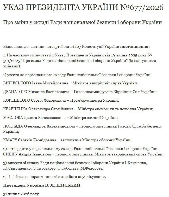 Снимок сообщения на president.gov.ua &ndash; Зеленский сменил состав СНБО