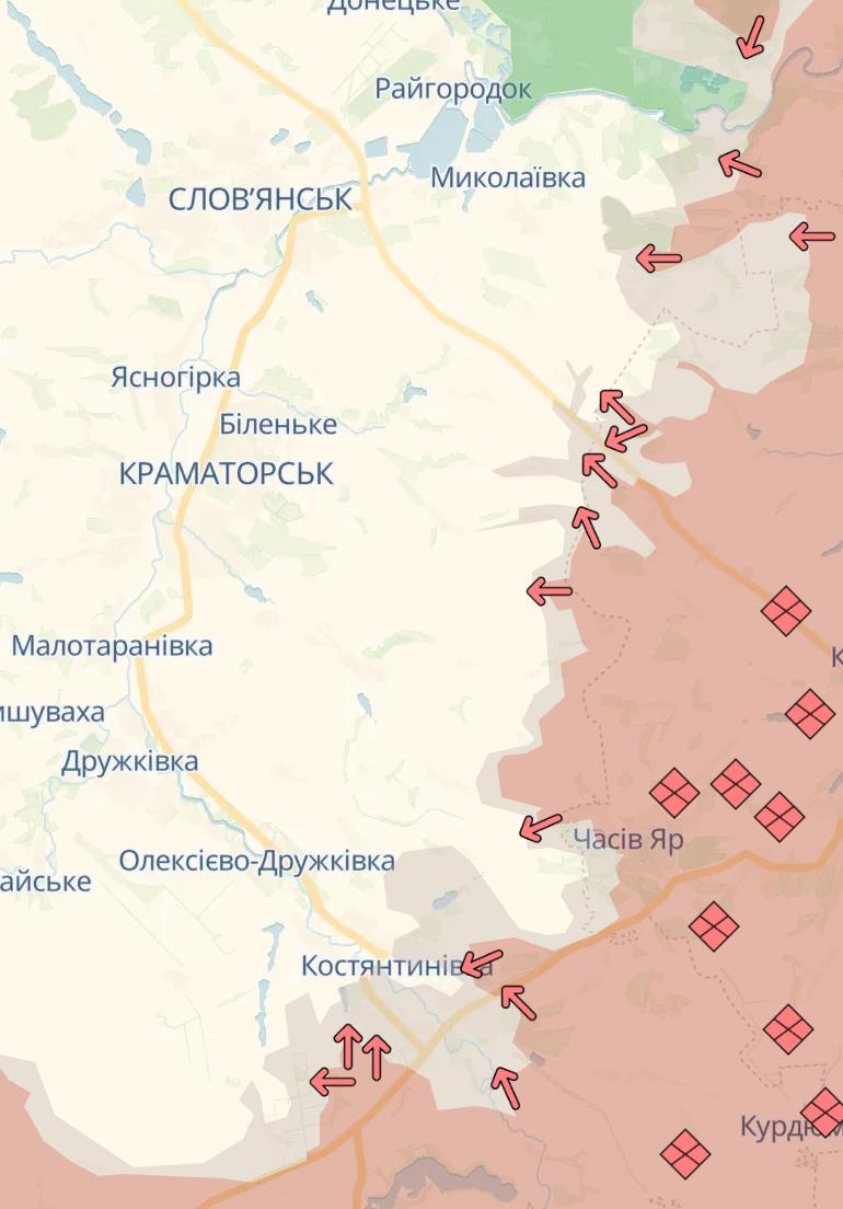 Славянск и Краматорск. Карта боевых действий. Источник &ndash; Телеграм