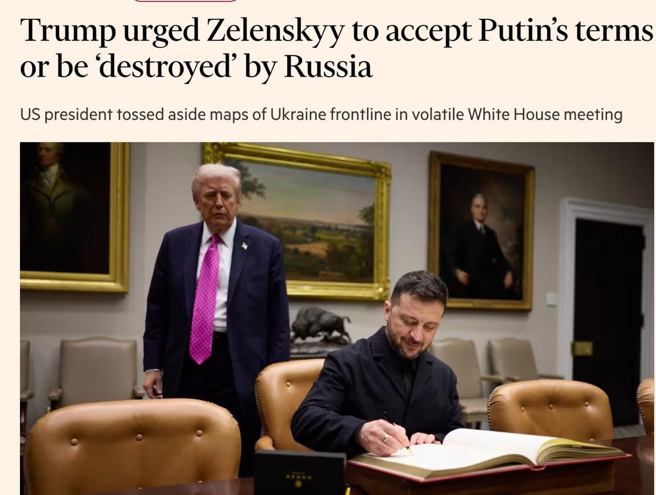 Знімок заголовка на ft.com - Трамп закликав Зеленського прийняти умови Путіна для збереження України