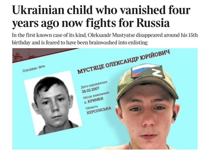 Снимок заголовка на thetimes.com – Юный украинец с Херсонщины воюет против Украины за Россию
