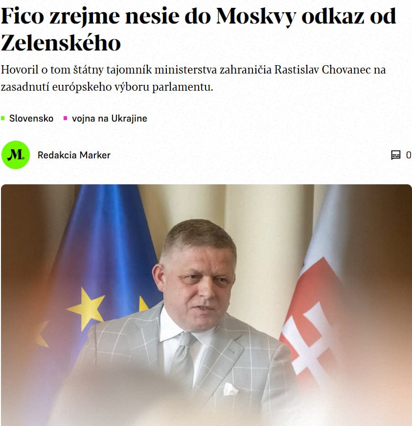 Снимок заголовка на marker.sk &ndash; Фицо передаст Путину послание от Зеленского на параде 9 мая