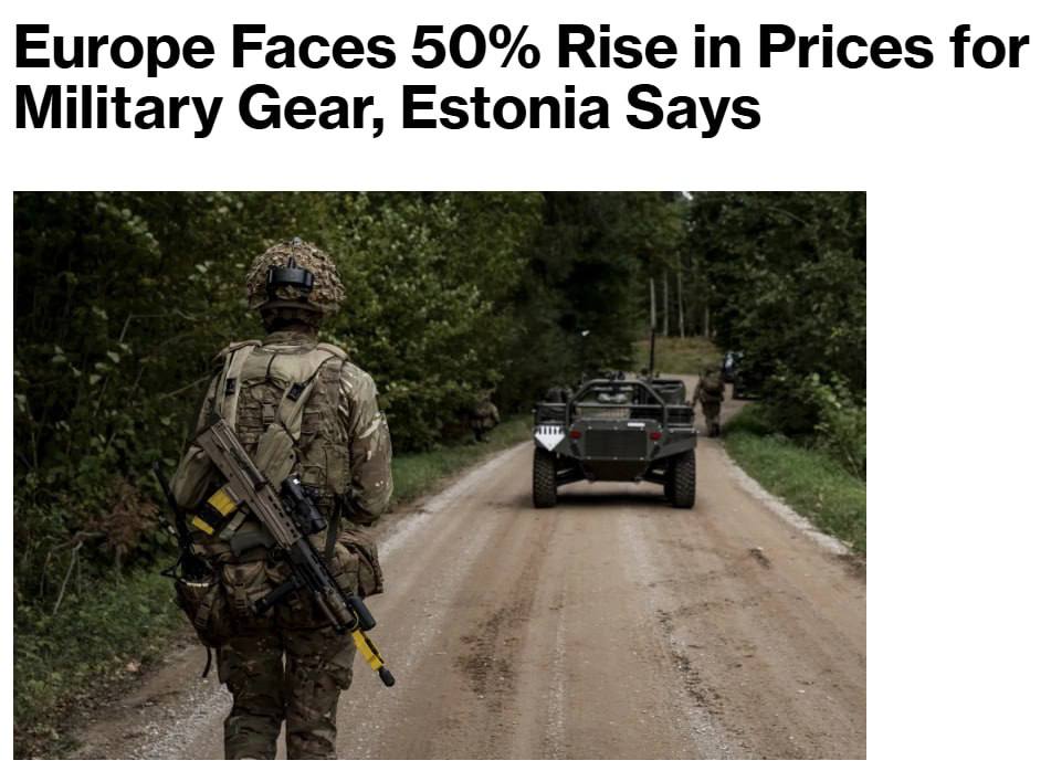 Снимок заголовка на bloomberg.com &ndash; В Европе резко поднялись цены на оружие и военную технику