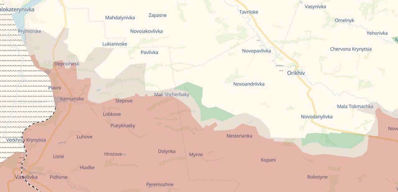 Горіхів Запорізької області. Карта бойових дій. Джерело &ndash; Телеграм