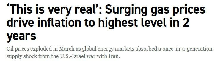 Снимок заголовка на politico.com &ndash; Из-за войны с Ираном в США выросла инфляция