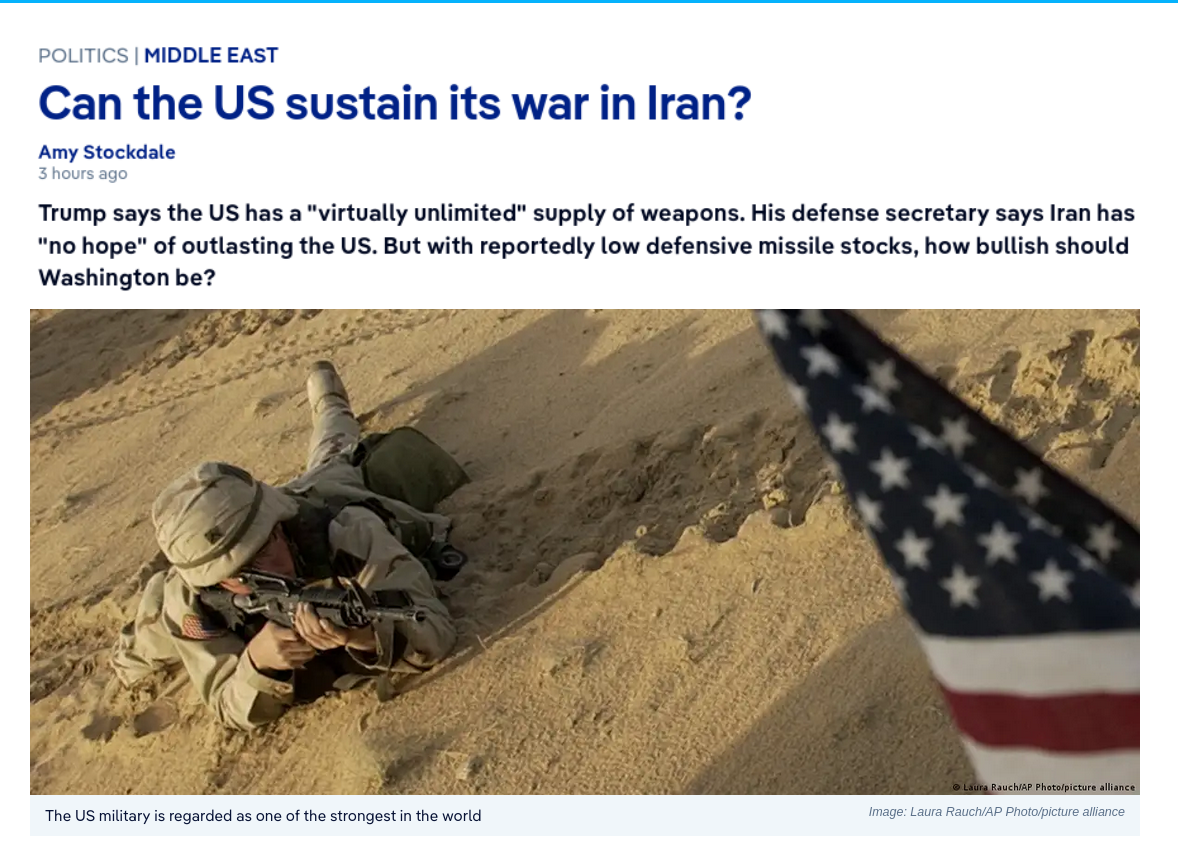 Знімок заголовка на dw.com &ndash; Мерц не вважає за можливе для США швидко і успішно завершити війну в Ірані