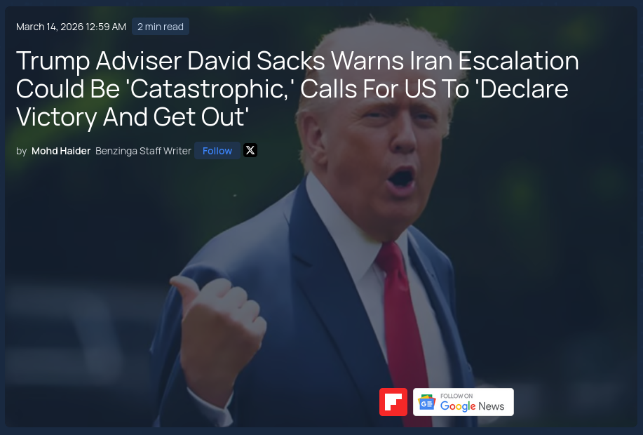 Сниомк заголовка на benzinga.com &ndash; Трампа призывают остановить войну с Ираном