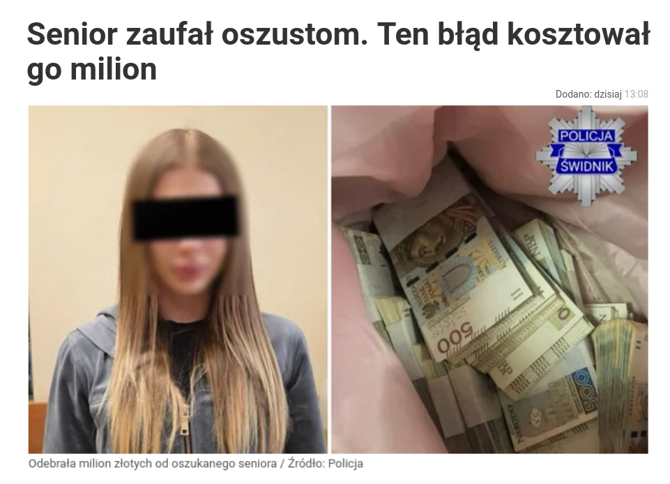 Знімок заголовка на wprost.pl &ndash; Українка виманила у польського пенсіонера майже 12 млн. грн.