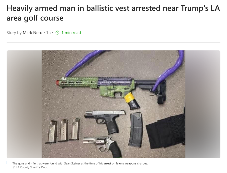 Знімок заголовка на msn.com – Біля гольф-клубу Трампа затримали чоловіка, обвішаного зброєю